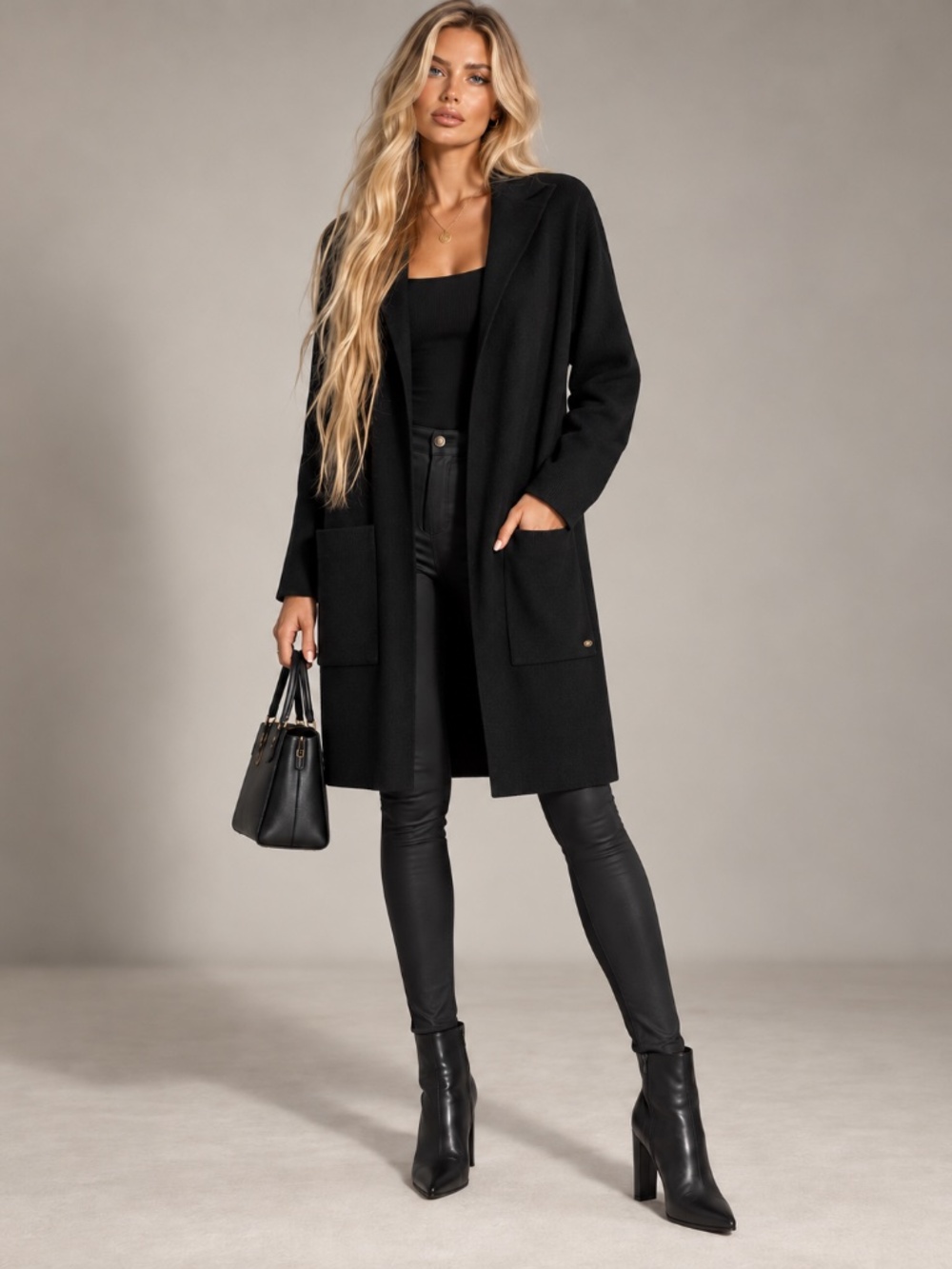 Lemonwood Black Longline Coatigan Cardigan Medium Heavyweight Soft Pockets